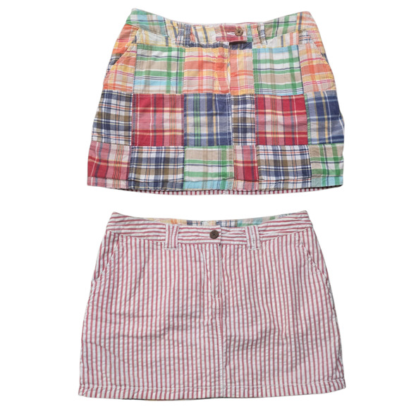 2 in 1 Multi-Color Patched Reversible Candy Stripe Mini Skirt w. Pockets - Picture 1 of 7
